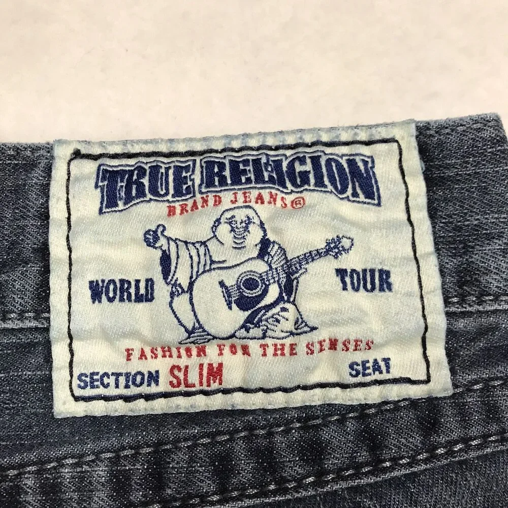 TRUE RELIGION Slim Fit Jeans Men 32x28 Dark Wash Flap Pocket USA Made